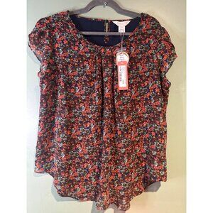 Apricot Botanical Sheer Blouse Size 12 NWT Lined Button Front Romantic Boho Top